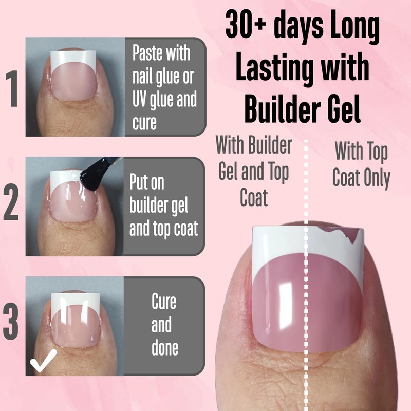 NOVO OVO Sharp Square Toenails for Gluing, Baby Pink Artificial