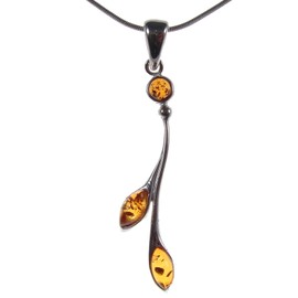 Baltic amber and sterling silver 925 cognac flower leaf pendant (no chain)