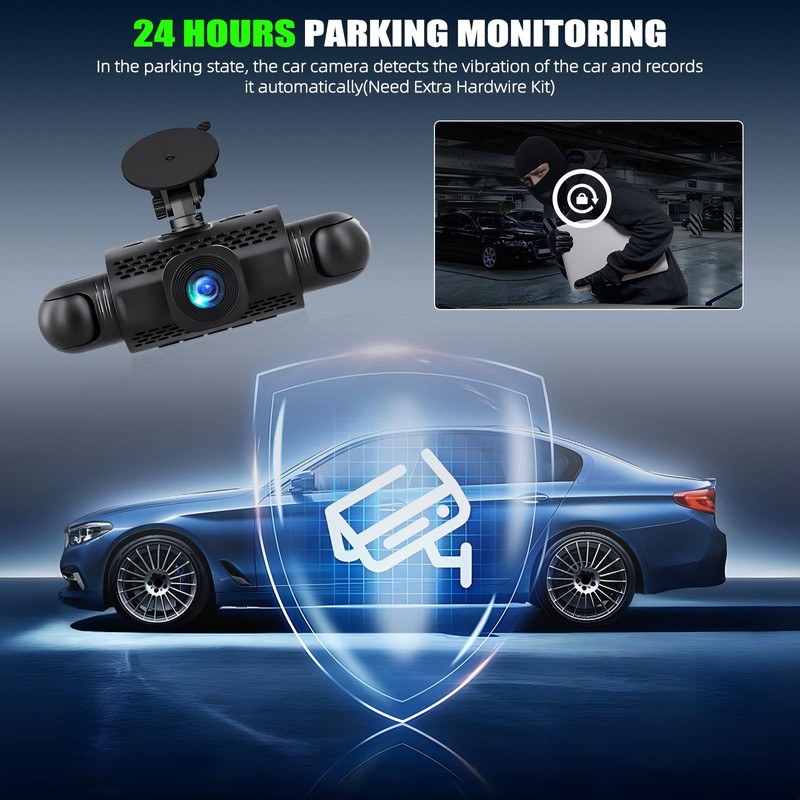 4 Channel 360°Dash Cam Front and Rear Inside Left Right,3''