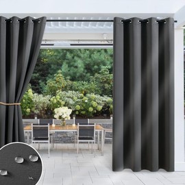 Vueinrg Outdoor Curtain Weatherproof with Eyelets, Waterproof Outdoor Curtain Opaque Balcony Curtain Privacy Screen Sun Protection Curtains for Patio, Porch, Pergola, Garden Arbour, Grey W 132 x H 215