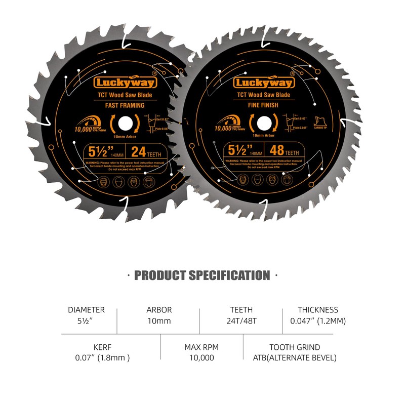 Luckyway 5 1/2 Inch Circular Saw Blade (10mm Arbor), with