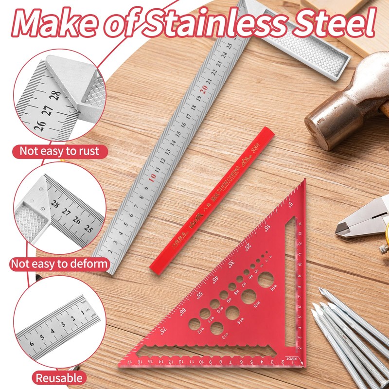 Speed Square, 7.28inch Woodworking Set Square Tool, Red Metric Triangle
