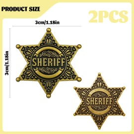 2 Pcs Sheriff Badge, Western Cowboy Star Pin, Deputy Badge Adult, Vintage Alloy Brooch for Costumes, Cosplay and Theatrical Performances