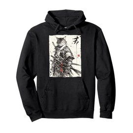 Samurai Cat Warrior Ukiyo Ink Artwork Cat Samurai Pullover Hoodie