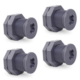 ChillWaves PVC Bulkhead Fitting 1" Double Thread Connector Adapter with Plugs for Water Tank, Aquariums, Rain barrels(4-PACK)