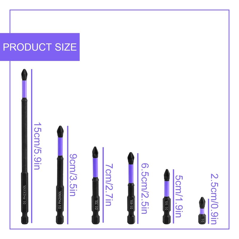 Vanyibro 6pcs Screwdriver Bit Set, Anti-Slip Shock-Proof Bits with Phillips
