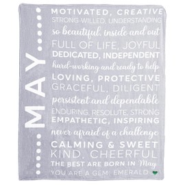 Pavilion Gift Company - May - Birth Month Royal Plush Blanket, Birthday Throw, Birthday Blanket, Green Embroidered Heart, 1 Count, 50 x 60-inch, Gray
