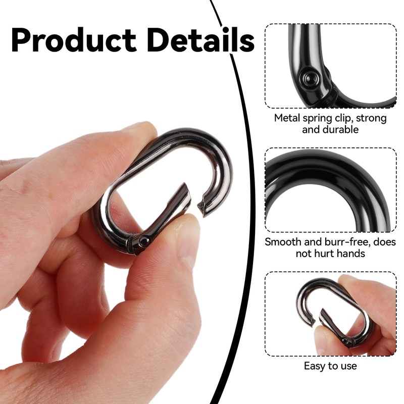 Pack of 10 Small Carabiners, 1 Inch Oval Spring Snap