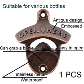 Jumiok Vintage Wall Magnetic Bottle Opener Post Mounted Beer Cap Opener with Built-in Magnets Antique Copper Gift