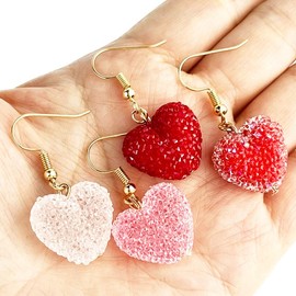 3D Resin Red Heart Earrings Glitter Love Heart Dangle Earrings Rhinestone Crystal Heart Holiday Earrings Valentine's Day Birthday Jewelry Gift-A red
