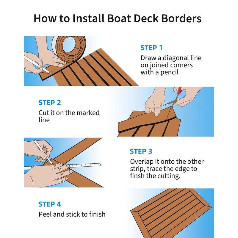 OCEANBROAD Boat Flooring EVA Foam Self-Adhesive 96''x45.6''/36''/28.8''/16.8'' Faux Teak Marine