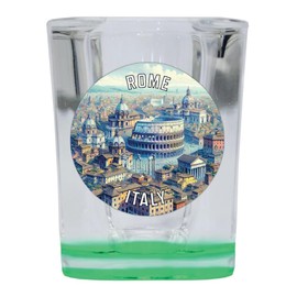 R and R Imports Rome Italy Souvenir Destination 2 Ounce Shot Glass Square Green Base 2-Pack