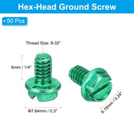 PATIKIL 8-32 x 1/4 Inch Thread Screws, Pack of 50 Green Electric Ground Screw with Slotted Hex Flange for Home Electric Lamp
