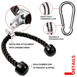 Tricep Rope Pull Down Heavy Duty Nylon Rope Gym Accessories with Universal Cable Machine Attachment with Cast Steel Hook for Gym Workout Exercise (36" Black)