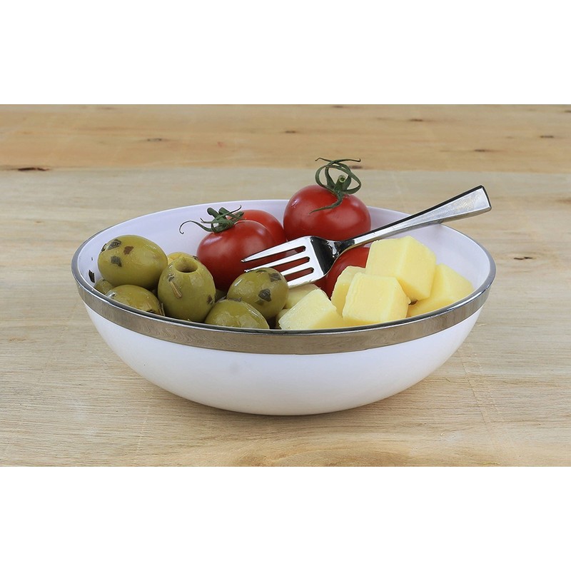 Mozaik 4 White Small Silver Rim Plastic Bowls 14cm (400ml)