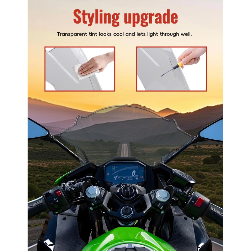 Windshield for Ninja 500 2024 2025, 18.4" Clear Motorcycle Windscreen