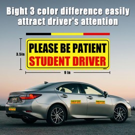 BOKA Student Driver Magnet for Car, 9"x3.5" Upgraded Please Be Patient New Driver Safety Signs, Teen Rookie Novice Driver Vehicle Bumper Magnetic Sticker for Beginner, High Reflective, Set of 3