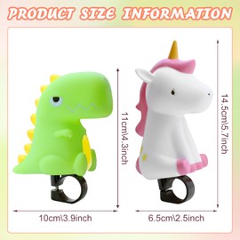 TZQFROCE Children's Bicycle Horn Dinosaur Bicycle Bell Mini Bicycle Bell Children's Bicycle Horn Children Dinosaur Unicorn Bicycle Bell for Riding, Trekking, Playing Outdoor (2 Pieces)