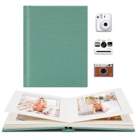 Vienrose Polaroid Photo Album with Writing Space – 2x3 Photo Album for Instax Mini & Polaroid Go, 26 Pockets Wedding Travel Scrapbook, Small Linen Album for Instant Photos, Light Green