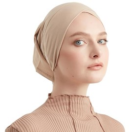 Modefa Women's Criss Cross Tube Underscarf - Premium Cotton - One Size Fits Most - For Muslim Women HIjab Undercap (Beige)