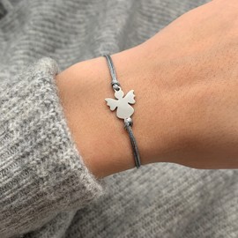 Schutzengel Armband | Glücksbringer Armkettchen mit Engel Schutzengelchen | Armbändchen Geschenk Freundschaftsband (Grau)