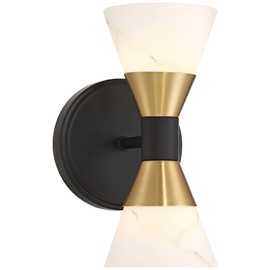 Possini Euro Design Possini Euro Domino 9 1/2" H Black and Brass 2-Light Wall Sconce