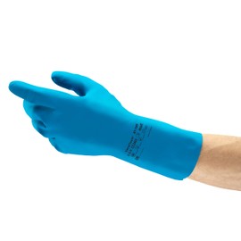Ansell VersaTouch 87-195 Natural rubber latex gloves, chemical & liquid protection, Blue, Size 8.5-9 (Pack of 12 pairs)