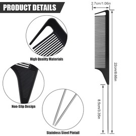 NICEMOVIC Rat Tail Parting Hair Combs 24 Pcs for Women Girls, Braiding Parting Tools, Hair Stylist Braider Essentials, Individually Wrapped Heat Resistant Metal Tail Comb Bulk for Salon Barber (Black)
