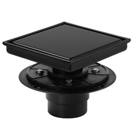 muschbath 6 Inch Square Shower Drain, Matte Black Shower Drain, Flat and Tile-in Grate, 84L/min Faster Drainage, 304 Stainless Steel, Drain Base Included, FD-02A-6B
