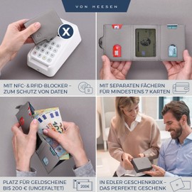 VON HEESEN Credit Card Holder Credit Card Holder, gray, XL coin compartment