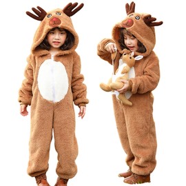 Moerstar Santa Reindeer Cosplay for Kids, Cute Santa Costume, Santa Claus Fluffy Costume, Pajamas, Roomwear, Large Sizes, Performance Costume, Event, Party, Cultural Festival, New Year's Party, for