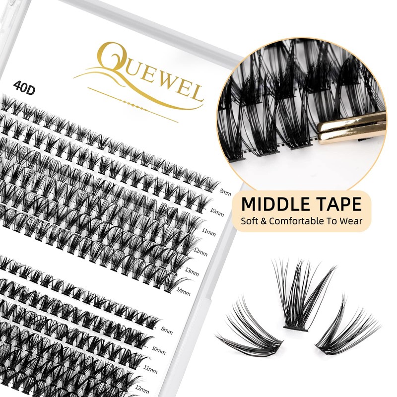 QUEWEL Lash Clusters 240Pcs Individual Lashes 40D+50D D Curl 8-14mm