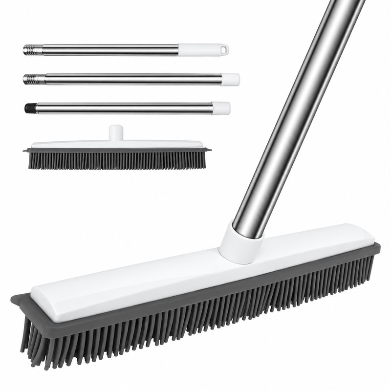 Rubber Broom for Pet Hair Removal with Washable Bristles and