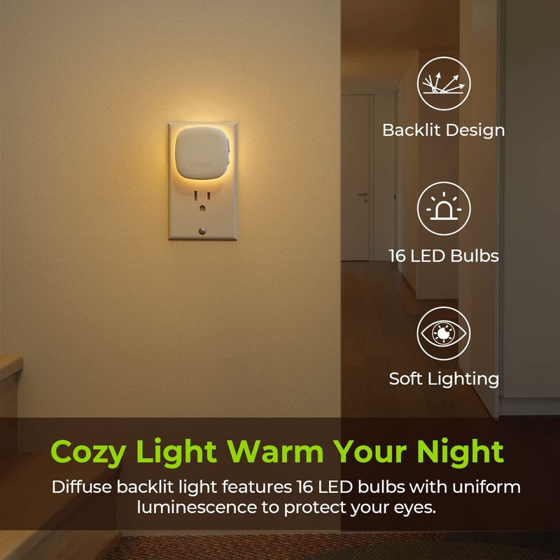 AUVON Plug-in LED Backlit Night Light with Motion Sensor &