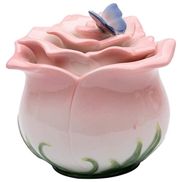StealStreet SS-CG-20858, 5.75 Inch Painted Round Pink Rose Flower Box with Butterfly Lid