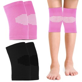 Skylety 2 Pairs Kids Knee Sleeve Kids Knee Brace Children Support Compression Child Sleeve Pads for Basketball, Volleyball, Sports, Gymnastics(Small,Black, Pink)