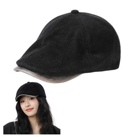 Qzkouma QIR-25 Men's Ladies' Hat, Newsletter, Autumn, Winter, Corduroy Material, Classic, Retro Style, Unisex, Black