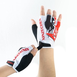 JPOJPO Guantes de ciclismo rojos de medio dedo para hombres y mujeres, guantes de bicicleta de cross, guantes de gel acolchados para carretera, montaña, verano, talla M