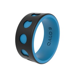 QALO Men's Glow Moon Phases Strata Ring, Wedding Band, Breathable, Durable Engagement Silicone Ring, 9mm wide, 1.85mm thick, Black/Blue, Size 12