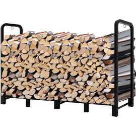 Fandature 8Ft Firewood Rack Adjustable Fireplace Wood Holder For Outdoor Indoor Storage Log-Heavy Duty Fire Log Lumber Stand Stacker, Black