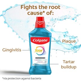 Colgate Total Alcohol Free Mouthwash, Peppermint for Bad Breath, Helps Prevent Gingivitis and Plaque, 3 Pack, 33.8 Oz Each