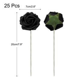 uxcell 25pcs Foam Roses Artificial Flowers, Fake Roses with Stems Foam Real Touch Faux Roses for Wedding Party Office Showers Home Decoration, Black
