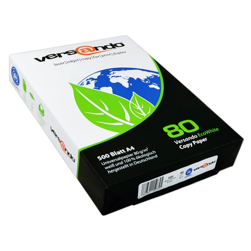 versando 500 Sheets Recycled Paper DIN A4 EcoWhite 80 g
