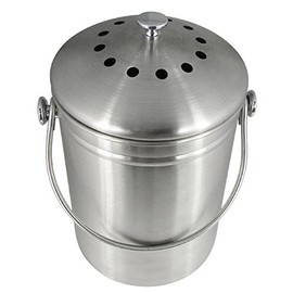 Utopia Kitchen Compost Bin for Kitchen Countertop - 1.3 Gallon Compost Bucket for Kitchen with Lid - Includes 1 Spare Charcoal Filter - Silver