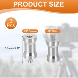 PATIKIL Camera Spigot Screws Converter 1/4" Female to M6 Male, 3 Pack Tripod Screw Adapter Spigot Stud for Light Stand Hot Shoe Cold Shoe Adapter Ball Head Flash, Silver