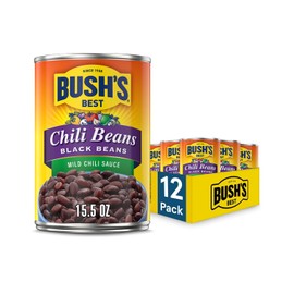 BUSH'S BEST 15.5 oz Canned Black Chili Bean/Mild, Source of Plant Based Protein and Fiber, Low Fat, Gluten Free, (Pack of 12)