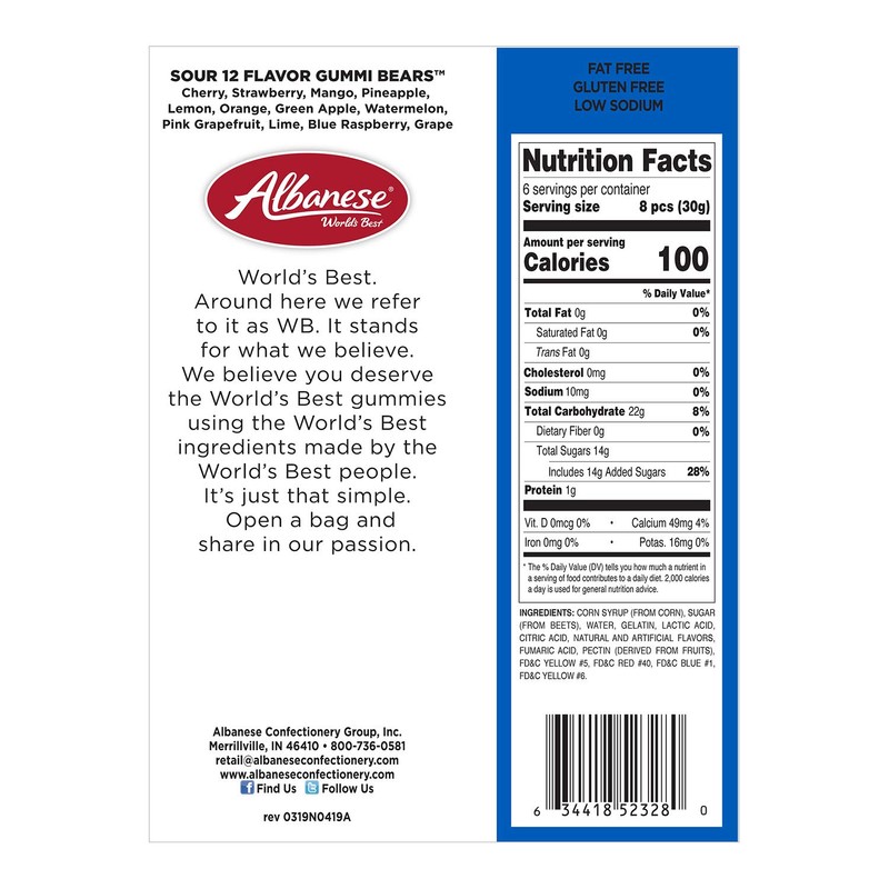 Albanese World's Best Sour 12 Flavor Gummi Bears | 7oz