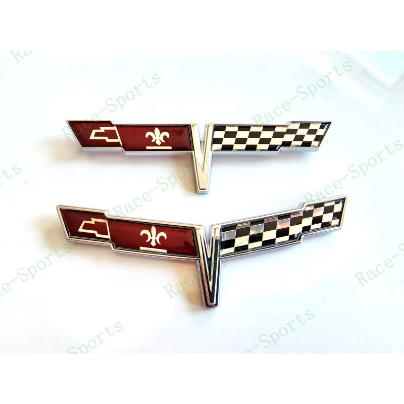 AUTO 2PC Chrome FRONT NOSE Rear Gas Lid Crossed Flag