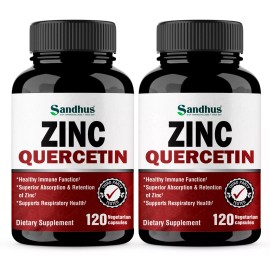 Sandhu Zinc with Quercetin 120 Capsules - Best Quercetin Zinc Supplement (2 Pack)