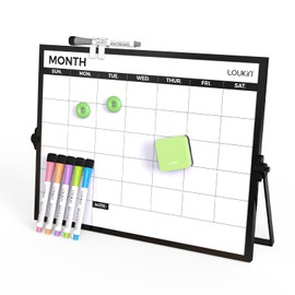 Loukin 17"x12" Dry Erase Calendar,Magnetic Desktop Whiteboard with Stand, Reusable Whiteboard Planner Schedule for Desk, Office, Classroom, 6 Markers & 4 Magnets& 1 Eraser Included